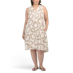 KAKTUS Natural Plus Made In Italy Linen Blend Hi-lo Hem Dress